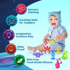 Suction Toy Toddler Bath Toys: No Hole Bath Toy for Boys Girls Gifts - 18PCS Sensory Fidget Toys for Kids - Baby Window Building Toy Gooide Bag Stuffers - Travel Toys Road Trip Essential