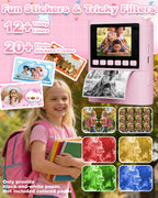 Instant Print Camera for Kids, 1080P Instant Digital Print Cameras for Toddler, Portable Toy for 4 5 6 7 8 9 10 Year Old Girl, Christmas Birthday Gifts for Girls Boys with SD Card Pink