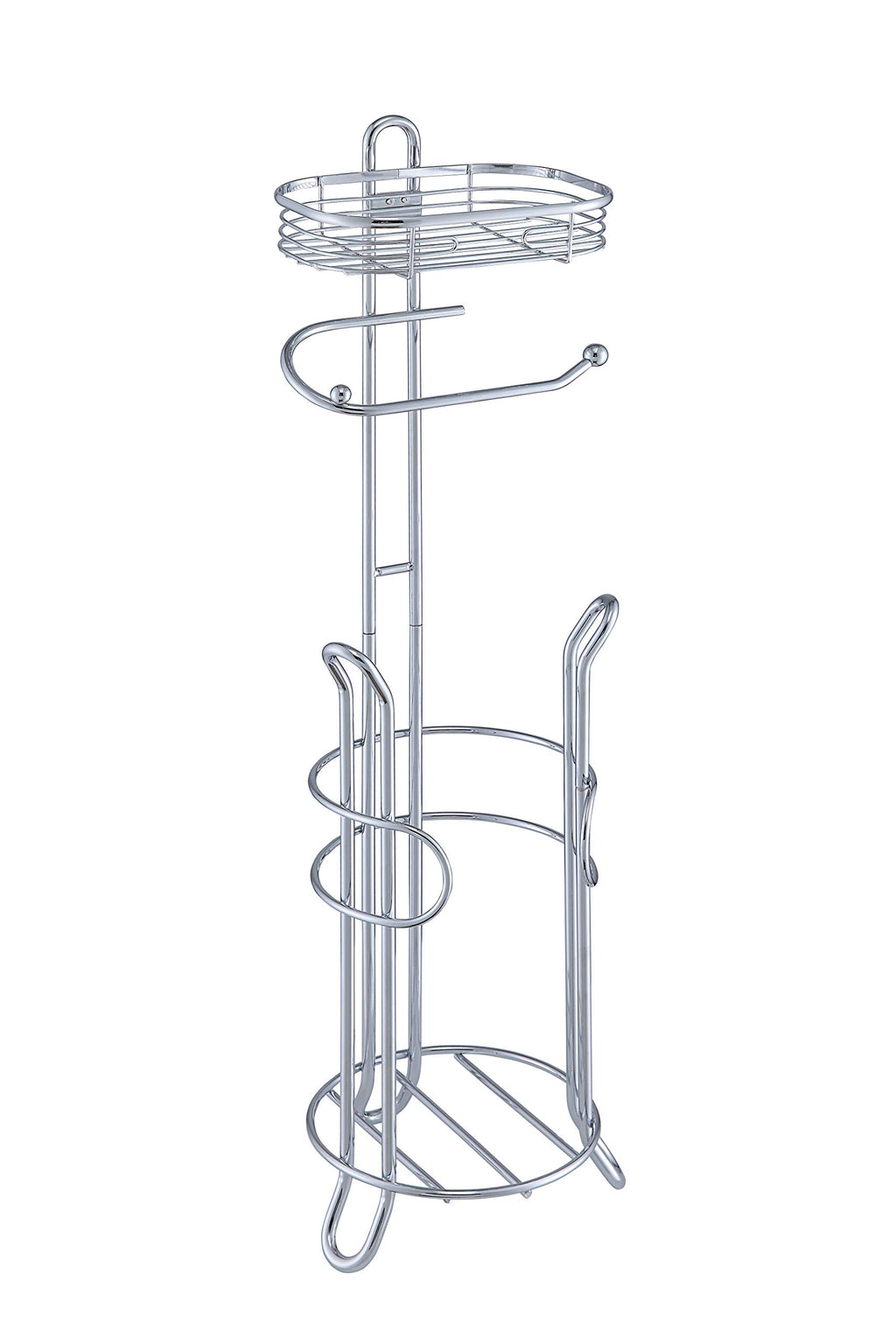 SunnyPoint Bathroom Heavyweight Toilet Tissue Paper Roll Storage Holder Stand with Reserve and Shelve, The Reserve Area Has Enough Space to Store Mega Rolls. (Chrome)