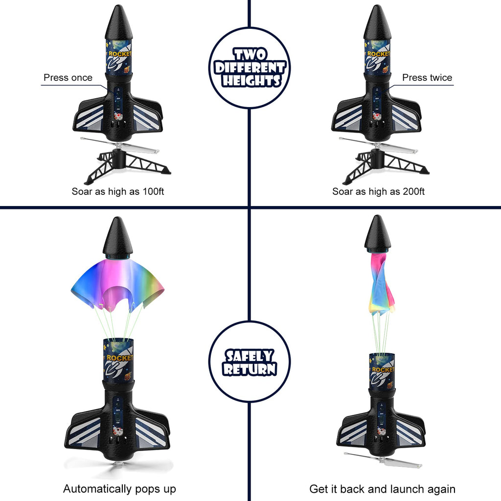 Mafbeanl Rocket Launcher for Kids, Self Launching Motorized Air Rocket Toy, Outdoor Toys for Ages 8-12, Model Rockets with Parachute Safely Land, Spaceship Launch up to 200 ft Birthday Gifts for Boys