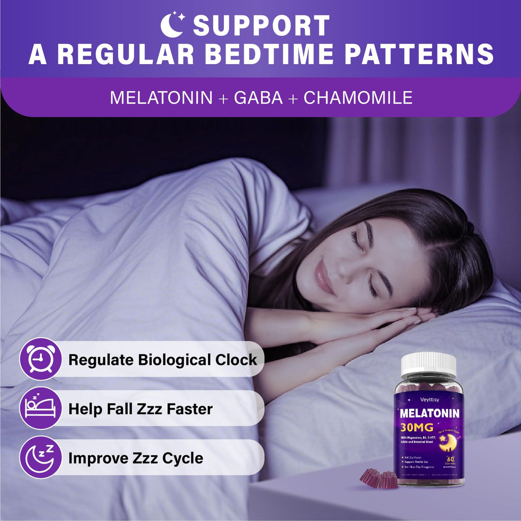 Veyttisy Melatonin 30mg Gummies for Adults - Sugar Free Melatonin Gummies Maximum Strength with Magnesium, B6, GABA & Botanical Blend - Non-Habit Forming,Vegan, Non GMO, Natural Mixed Berry Flavor