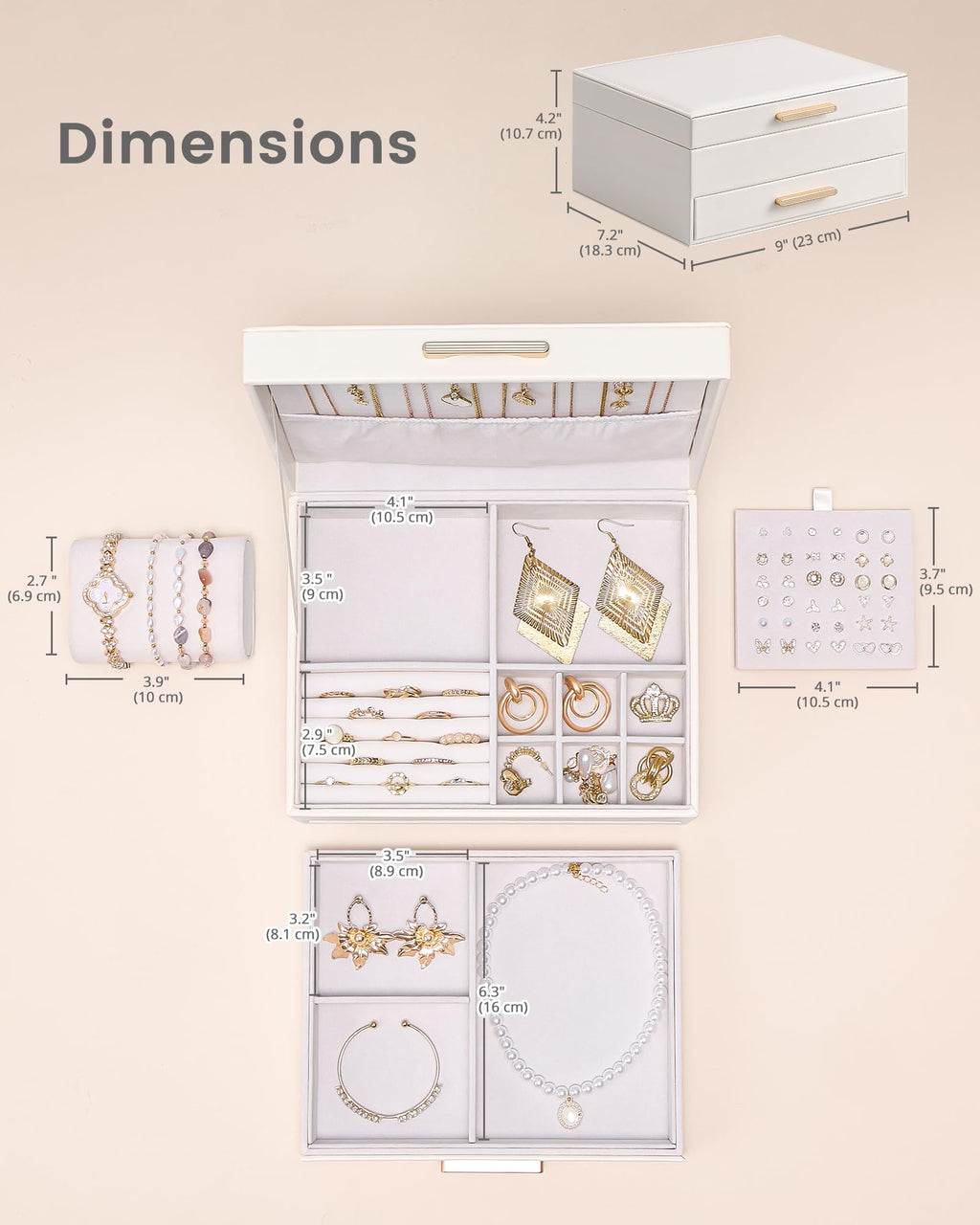 Lolalet 2-Layer Jewelry Box Organizer for Women Girls Room Decor -Beige