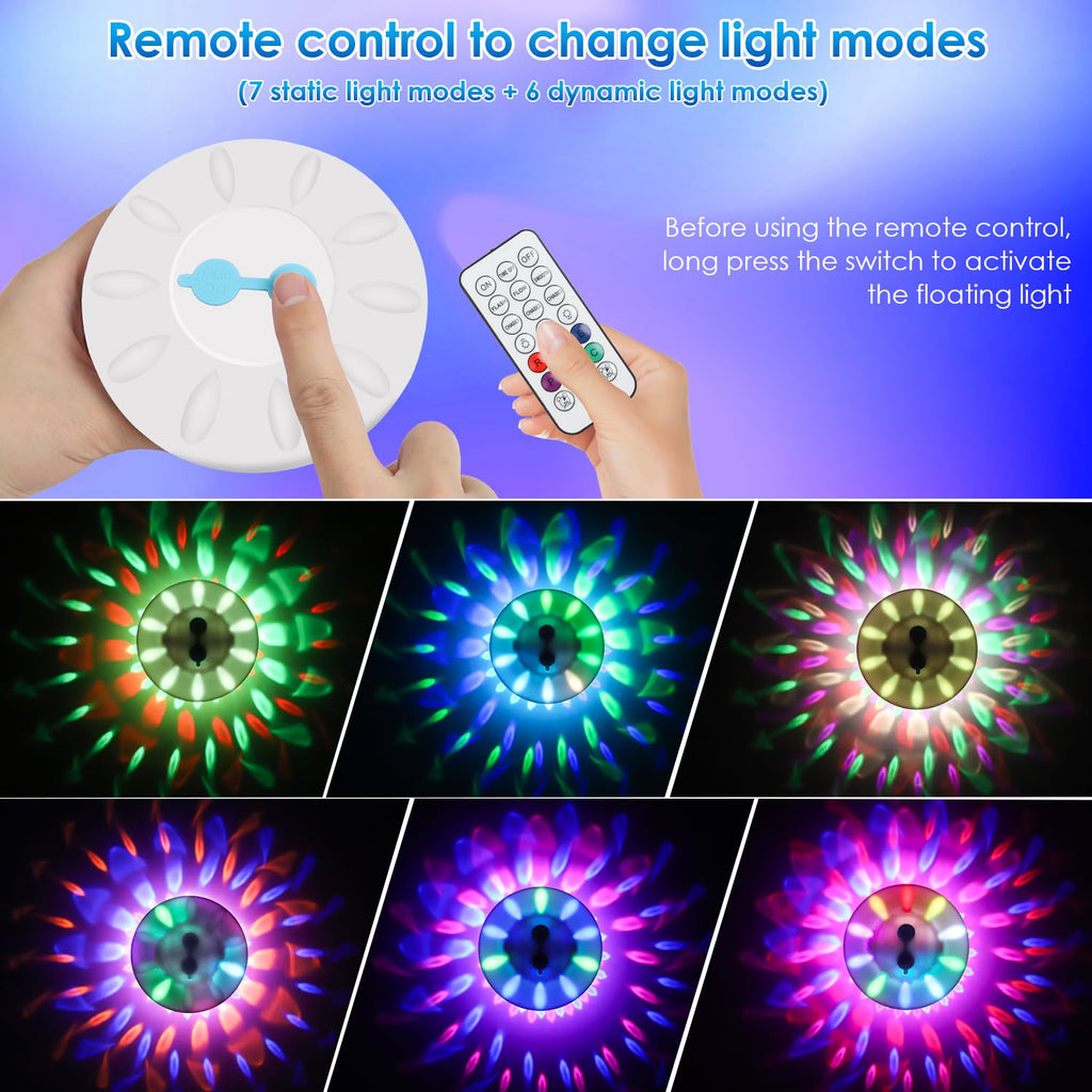 QOLNBY Floating Pool Lights(1 Pack), Rechargeable Pool Lights with 6 Dynamic Lighting Effects, Upper and Lower Color Changing Floating Light, IP68 Waterproof Lights for Pools, Hot Tubs, Fountain