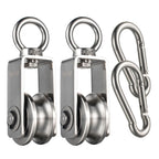 SHINICO Pulley Wheel with Carabiner, Bearing Inside, Stainless Steel, Rope Cable Pulley for Pulley System, 2 Pack