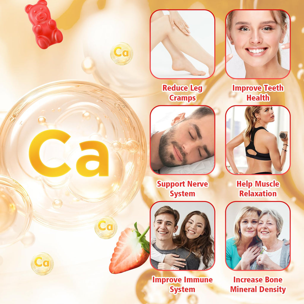 VCCHUYH Calcium Citrate Gummies 1200mg, Chewable Calcium Supplements for Women & Men, Sugar Free Calcium Gummies for Bone, Muscle & Immune Support, Strawberry Flavor 120 Count