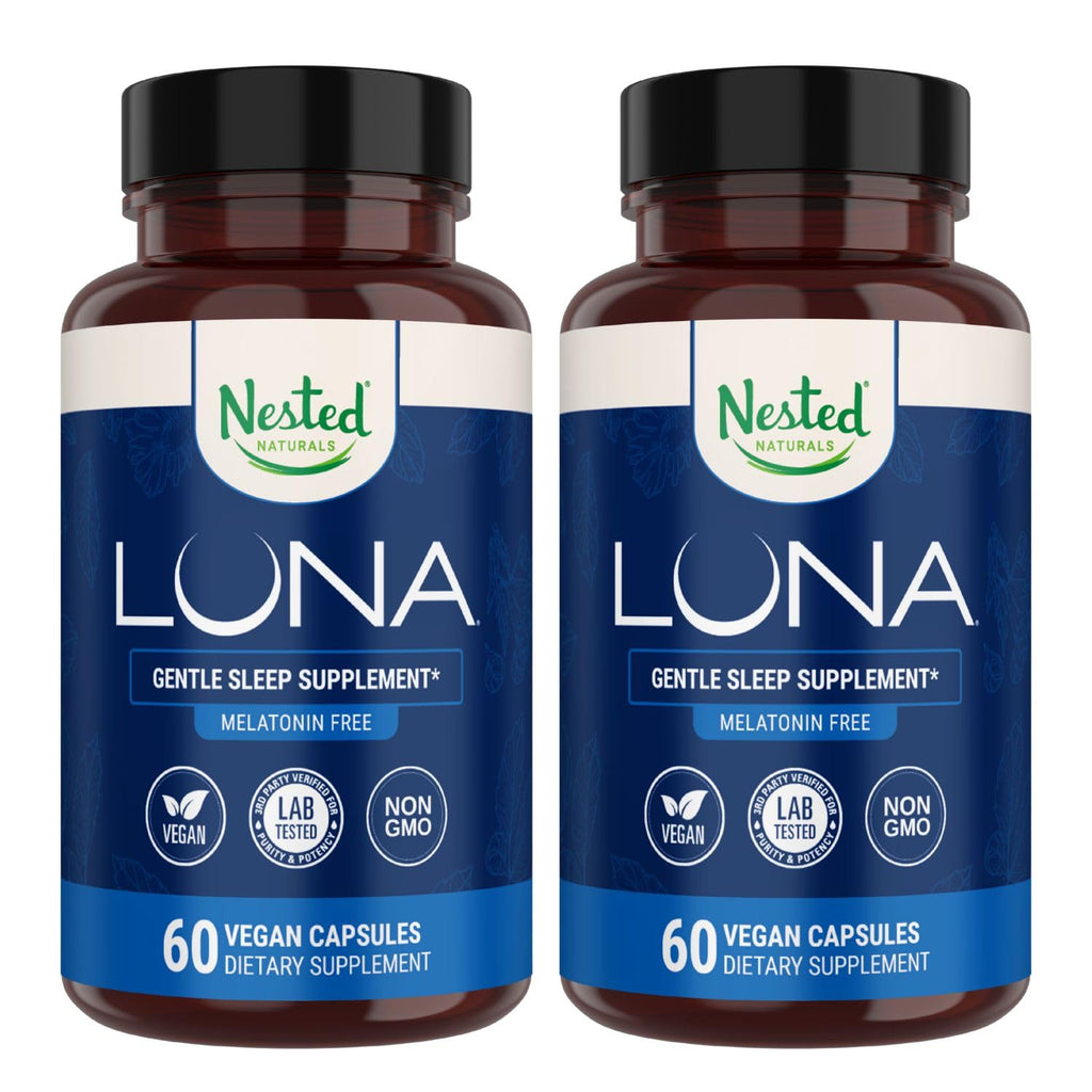 Nested Naturals Luna Melatonin-Free - Non-Habit Forming Herbal Sleep Supplement - Adult Bedtime Support, Help Sleeping w/Chamomile, Valerian, L-Theanine - 120 Vegan Capsules