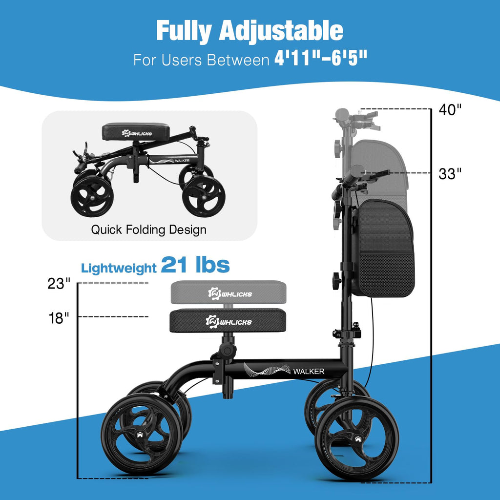 WHLICKS Premium Knee Scooter for Adults for Foot Surgery, Foldable & Steerable Knee Walker with Dual Brakes, Medical Knee Scooter for Broken Foot Injured, Lightweight Leg Scooter for Broken Ankle