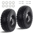 Kavedodu 12'' Flat Free Tires Rubber Replacement Solid Tire and Wheel Assemblies for Hand Trucks Garden Cart Wheelbarrow - 3.5”Wide Polyurethane Tires 2.1 Hub with 5/8 Inch Axle Borehole (410/350-6)