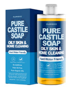 FLOWHYET Pure Castile Soap Liquid Unscented 33.8 fl oz, EWG Verified Organic Body Wash，Bath Soap Castile Liquid, Hard Water Friendly for Sensitive & Oily Skin for Body，Face, Hand, Home Cleaner 1L