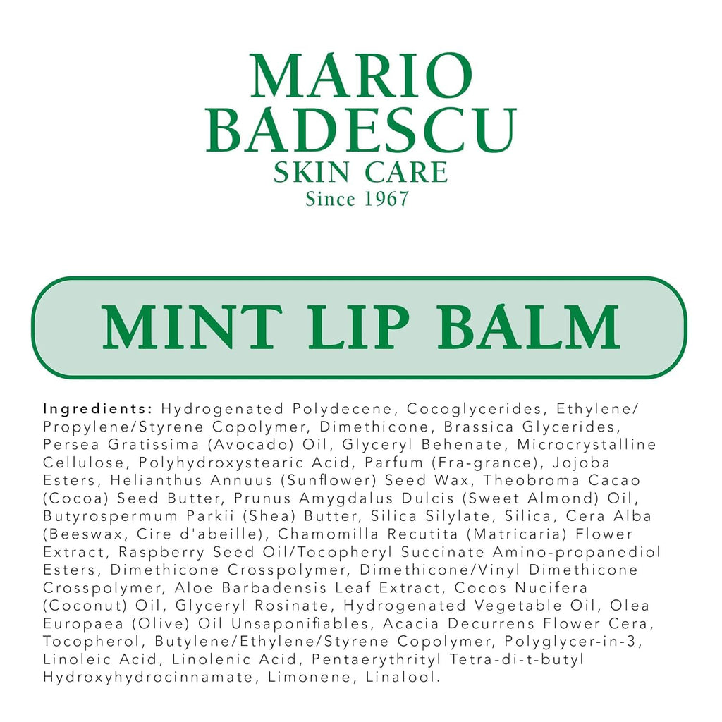 Mario Badescu Moisturizing Mint Lip Balm for Dry Cracked Lips, Infused with Coconut Oil and Shea Butter, Ultra-Nourishing Lip Care Moisturizer for Soft, Smooth and Supple Lips, 3 Pack
