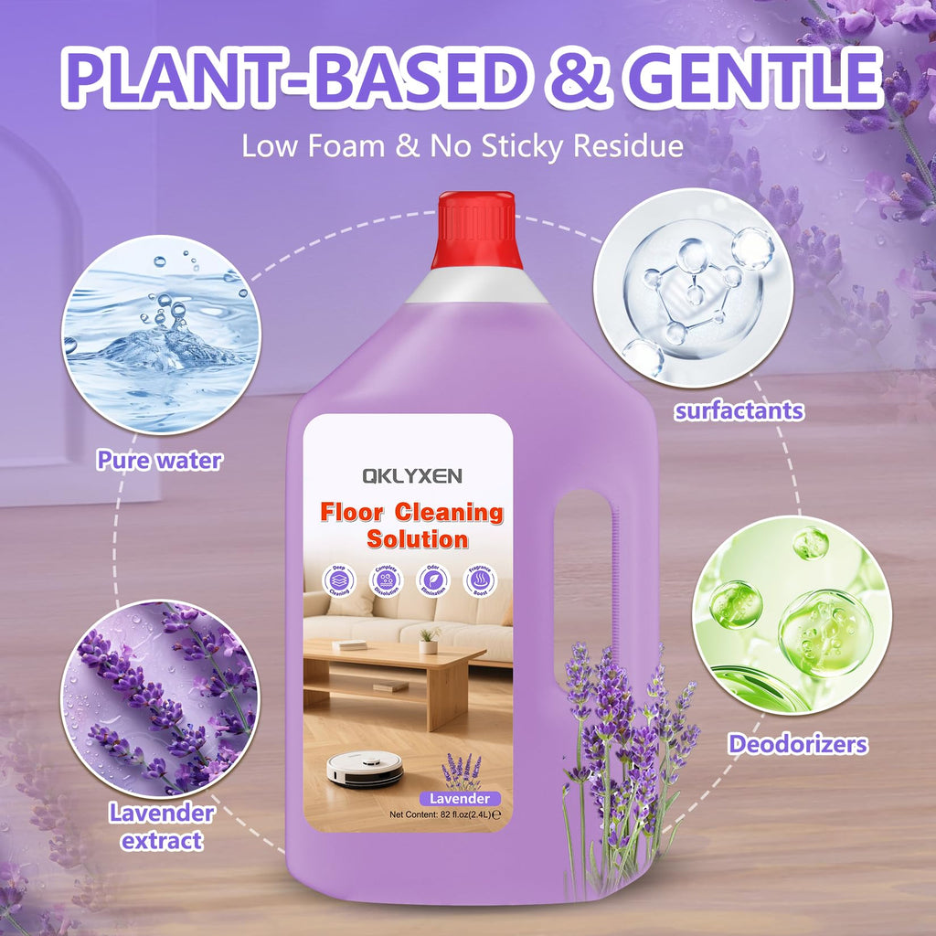 QKLYXEN Floor Cleaning Solution Compatible with Roborock – 82 FL OZ Lavender Floor Cleaner – Rich, Long-lasting Fragrance, – For All Robot Vacuums with Mopping & Cordless Wet/Dry Vacuum Mop Cleaner