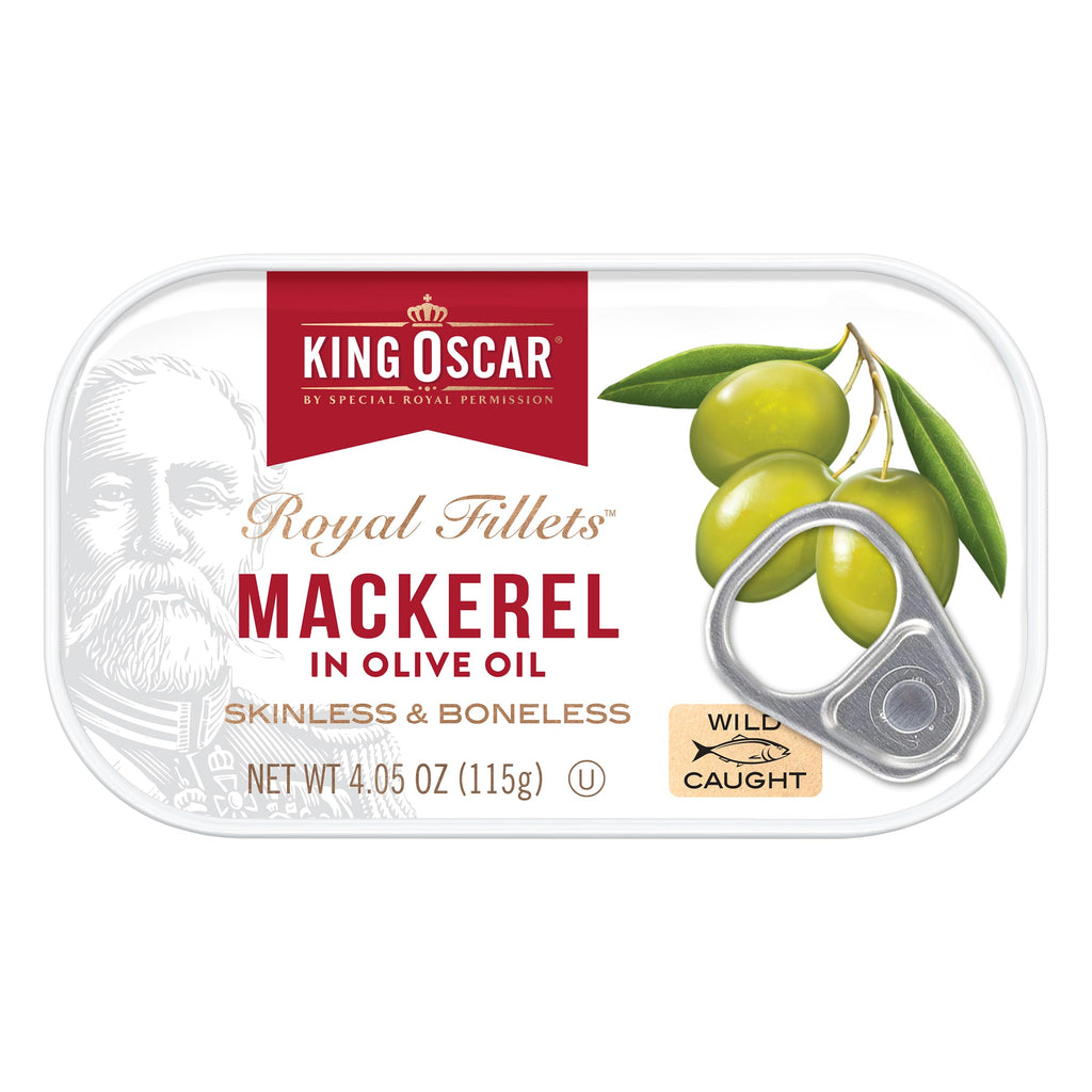 King Oscar Mackerel in Olive Oil, 4.05 oz Can, 6-Pk, Wild Caught