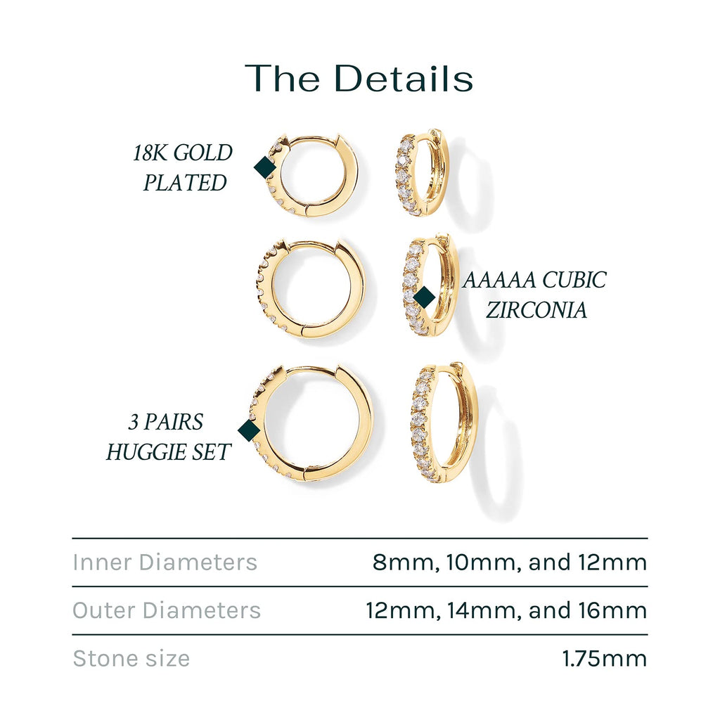 PAVOI Dainty Classic Huggie, Yellow Gold, Size 12mm, 14mm, 16mm