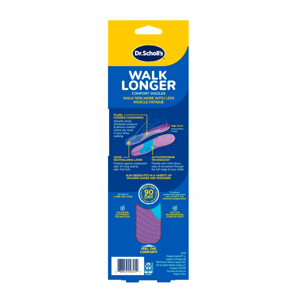 Dr. Scholl's Walk Longer Insoles for Women - Comfortable Plush Foam Cushioning Inserts for Walking, Hiking, Standing on Feet All-Day with Arch Support - Walk 50% Longer Without Muscle Fatigue: 2 Pairs