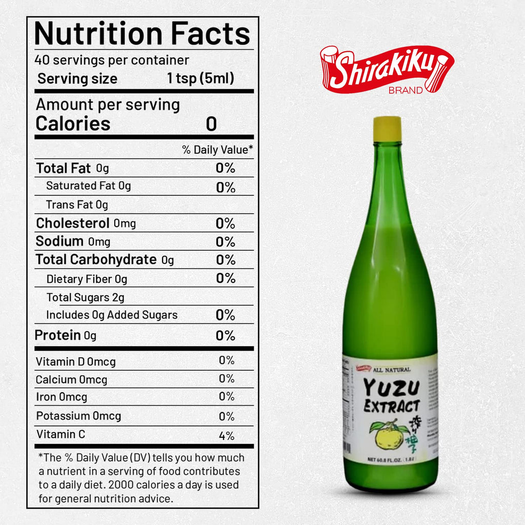 Shirakiku Pure Yuzu Extract - Sweet & Tangy Japanese Citrus Juice for Baking, Drinks & Food Flavoring - 60.8 FL Oz