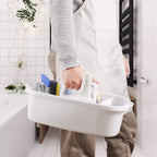 Omirome 2-Pack Large White Cleaning Caddy for Cleaning Supplies with Handle - Portable Plastic Tote Organizer for Shower, Bathroom, Kitchen, Under Sink Storage