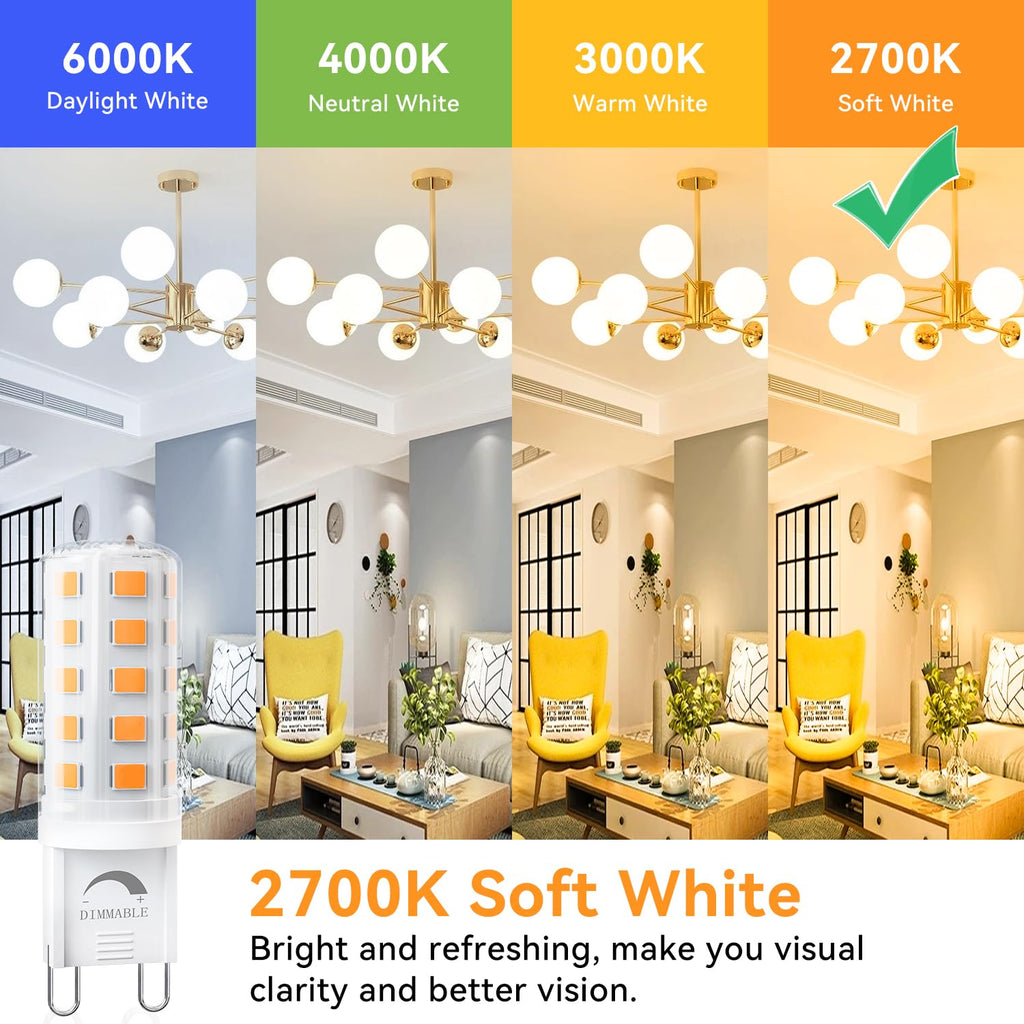 TJOY 12 Pack Dimmable G9 LED Bulb 4W Equivalent 40 Watt, 2700K Soft Warm White, T4 G9 Bi-pin Base Halogen Replacement, G 9 Socket Light Bulb for Chandelier Wall Sconce, 120V No Flicker, 450LM