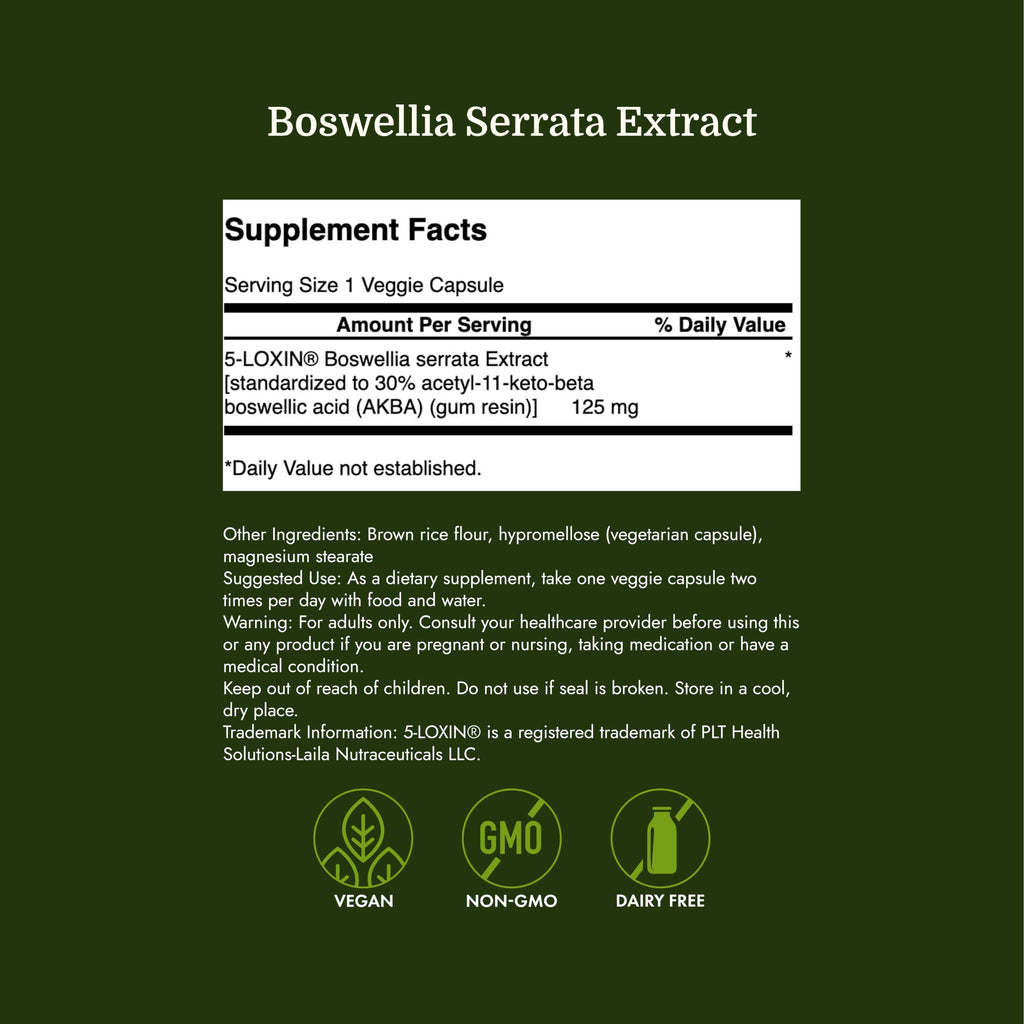 Swanson Boswellia Serrata Extract - Herbal Supplement for Joint Support - Aids Mobility & Flexibility* - Contains 5-LOXIN Standardized Boswellia - Non-GMO - 60 Veggie Caps
