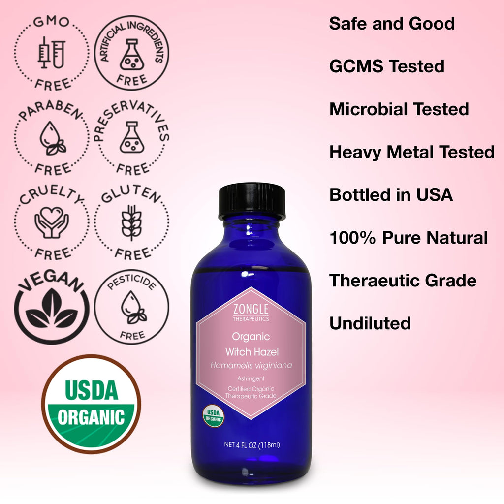 Organic, Witch Hazel – 100% Pure, Witch Hazel, for Face, Acne, Butt, Skin, Scalp, Hair, Body by Zongle Therapeutics, 4 OZ