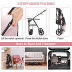 LPOTIUS Double Pet Stroller for Dogs and Cats with 2 Detachable Carrier, Quick-Folding Dog Stroller for Medium Small Dogs Cats, 4 Wheels, Light Pink