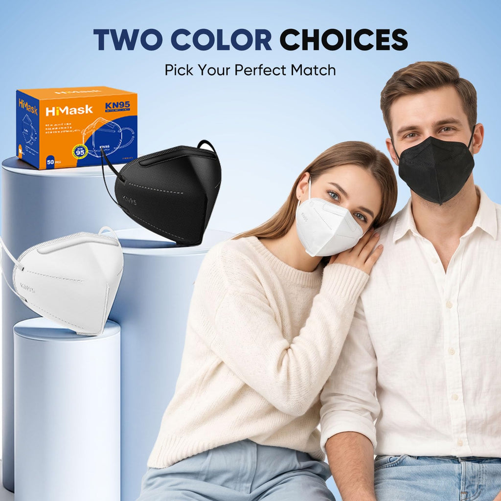 HiMask KN95 Face Masks 50 Pack Individually Wrapped 5-Layer Disposable Face Mask Black