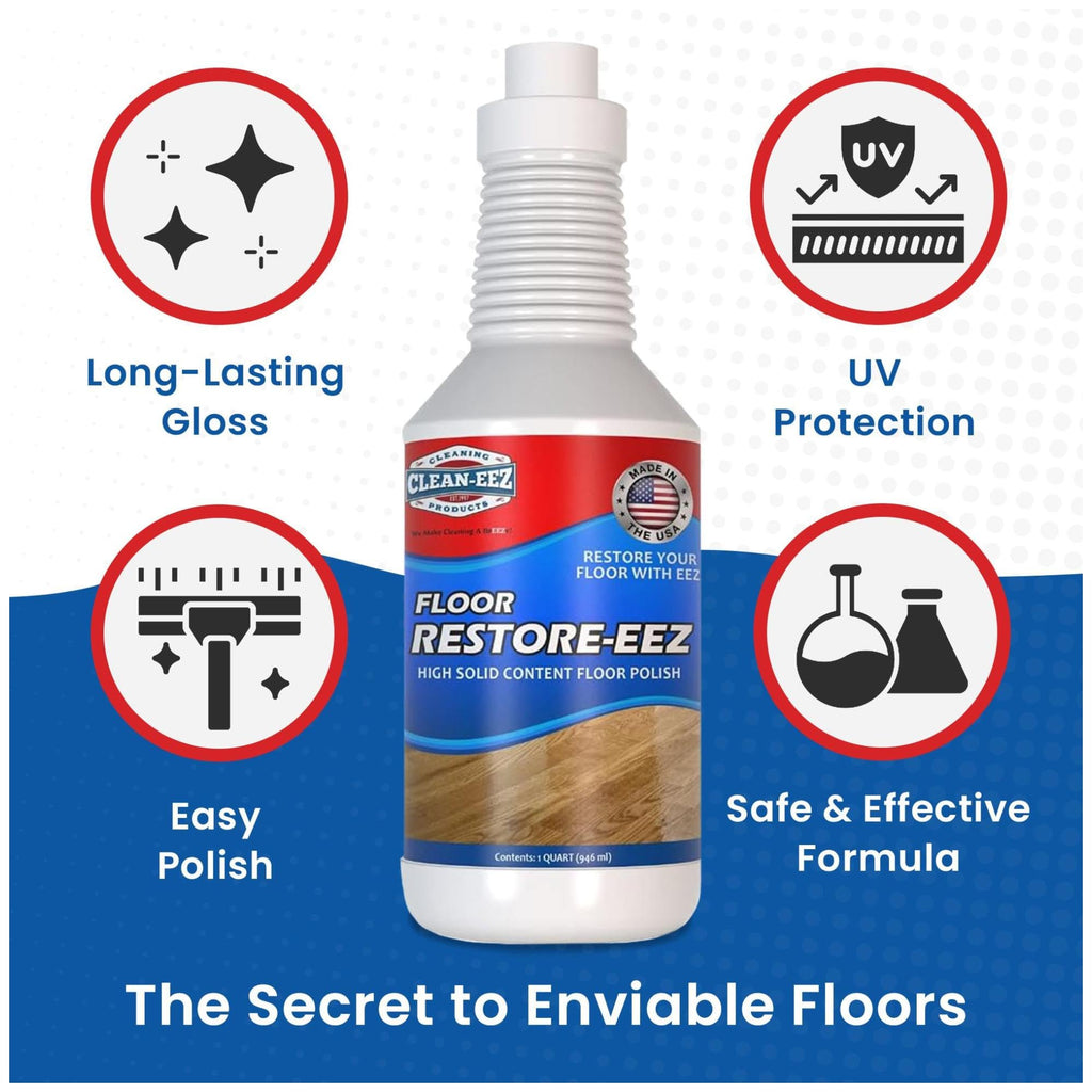 Clean-eez Ultimate Floor Restorer & Polish - Revitalize, Protect, Shine Wood, Laminate, Vinyl, Bamboo, Slate, Terracotta & More (1 Bottle W/Microfiber)