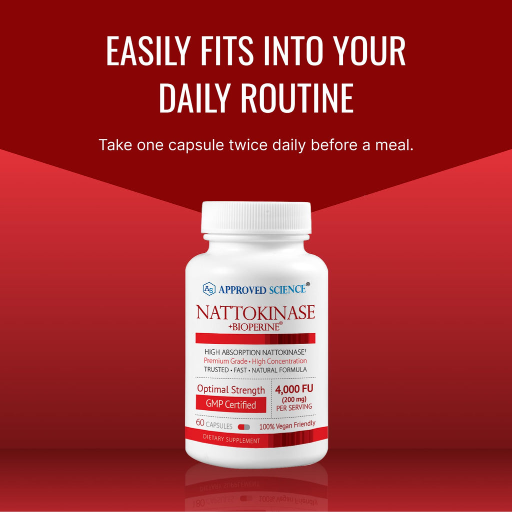 Approved Science Nattokinase - 4,000 FU - 200 mg - Free of Vitamin K2 - Contains BioPerine - One Month Supply - Vegan, Non-GMO - 180 Capsules