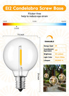 Brightown G40 Solar Replacement Bulbs, E12/C7 Candelabra Screw Base, 24V, 0.15W, 1.5 Inch Shatterproof Globe LED Bulbs for Outdoor String Lights, 2700K, Dimmable, Warm White, 25 Pack