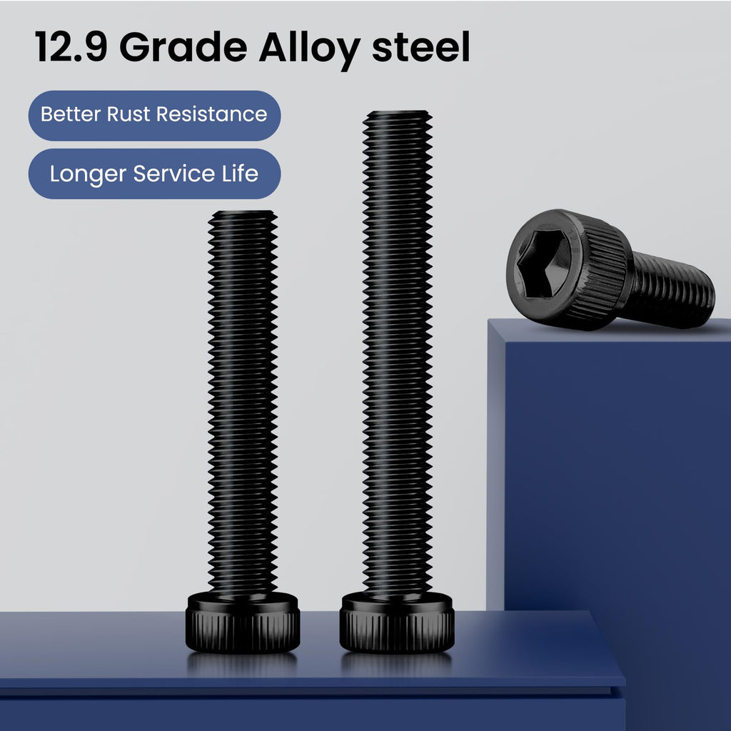 BNUOK 120pcs M4 x 16mm Hex Socket Head Cap Screws Bolts, 12.9 Grade Alloy Steel, Black Oxide Finish, Allen Socket Drive, Full Threads,with Hex Spanner