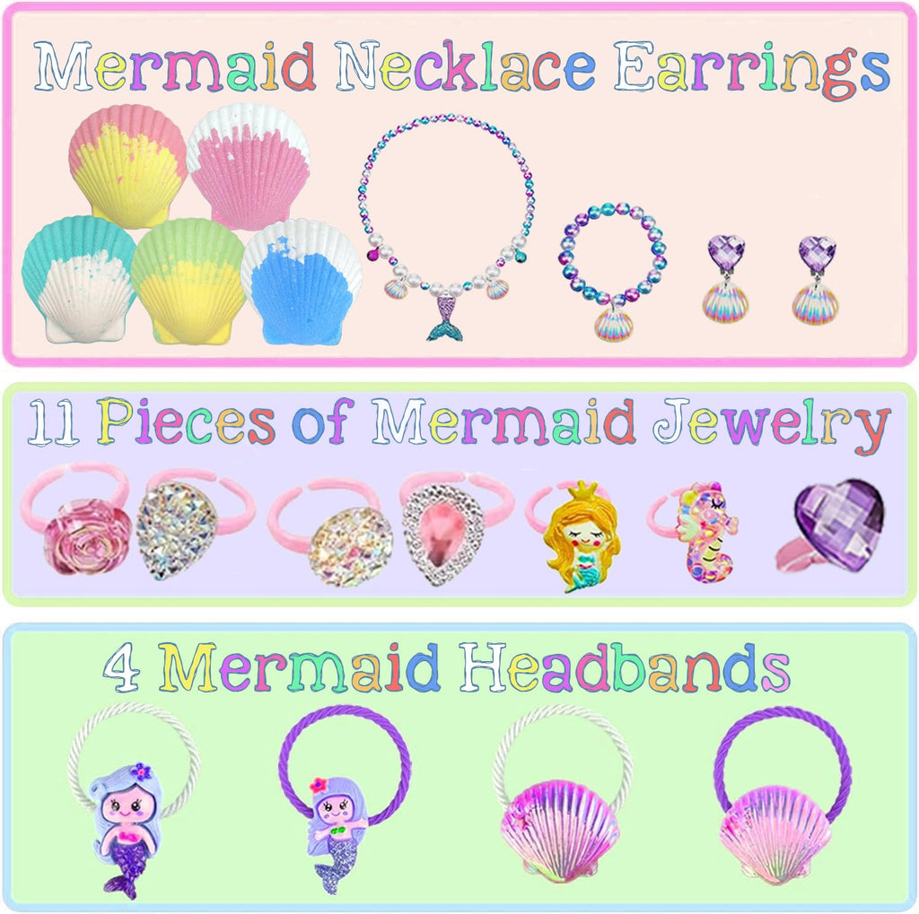 20 Pack Mermaid Bath Bombs for Girls Kids with Surprise Inside Mermaid Gifts for Girls Birthday Gifts Easter Christmas Princess Jewelry Natural Organic Bubble Shell Bath Bomb Set