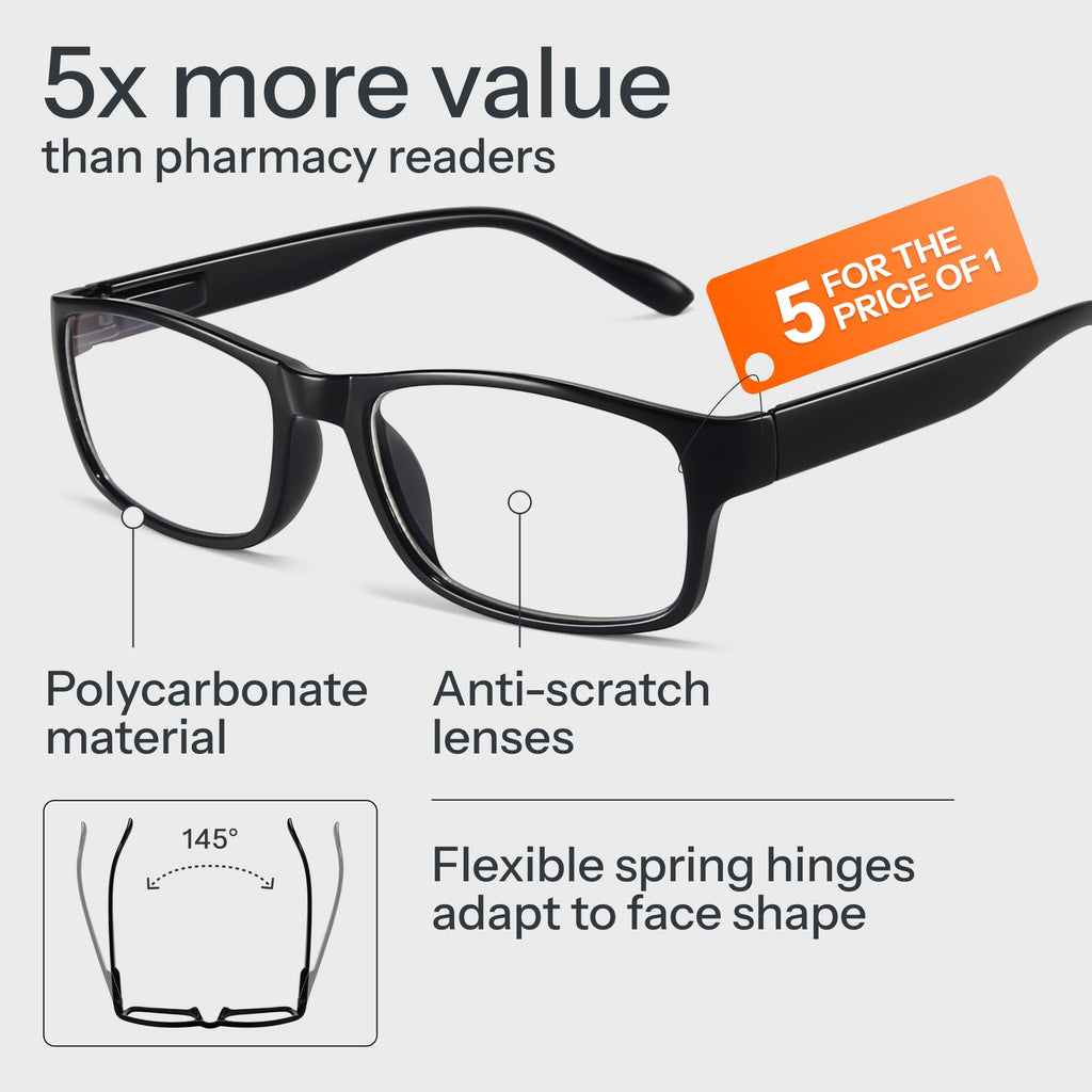 Gaoye 1.25 Professional Reading Glasses for All Day - Computer Readers with Blue Light Protection - Value Pack