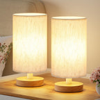 Fenmzee Small Lamps Set of 2 - Inline Control, Bedside Table Lamp for Bedroom with 3000K A15 LED Blub, Easy Assembly (Cream Shade - Wood Base Set of 2, 9" Inline Control)