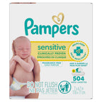 Pampers Sensitive Baby Wipes, Unscented, Fragrance Free, Clinically Proven, Water Based, Hypoallergenic, Multi-Use, Hand Wipes, 504 Wipes Total (9X Flip-Top Packs)