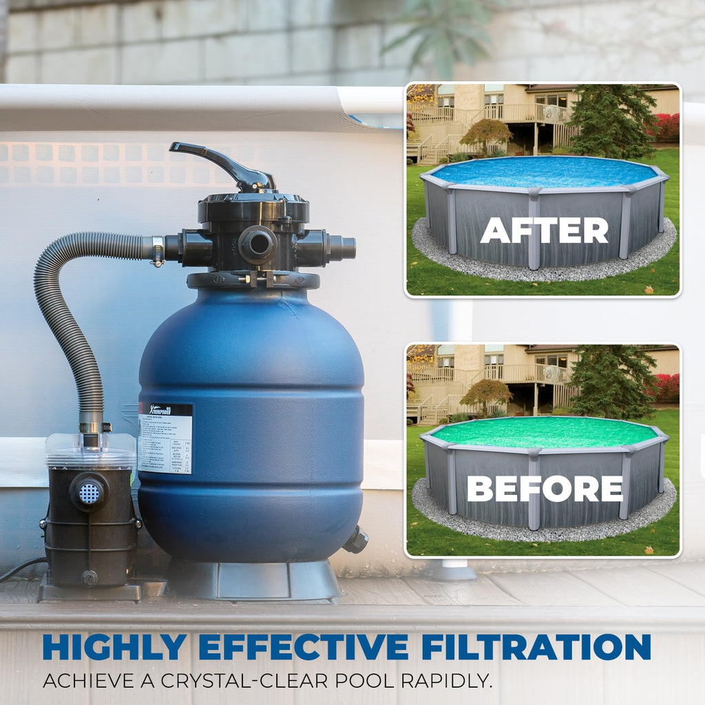 XtremepowerUS 13" Sand Filter 3/4HP Pool Pump 2,400GPH for Above Ground Swimming Pool Multi-Port Valve Up To 10,000 Gallons, 1-1/4"NPT Pool Sand Filter with Enhanced Circulation System