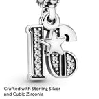 PANDORA 16th Celebration Dangle Charm - Bracelet Charm for PANDORA Moments Bracelets - Sterling Silver with Clear Cubic Zirconia - Gift for Her - Jewelry for Women with Gift Box