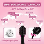 Dual Voltage Hair Dryer Brush with Negative Ion Anti-frizz Styler - Hot Air Volumizer for 110V-120V/220V-240V European and Travel Use