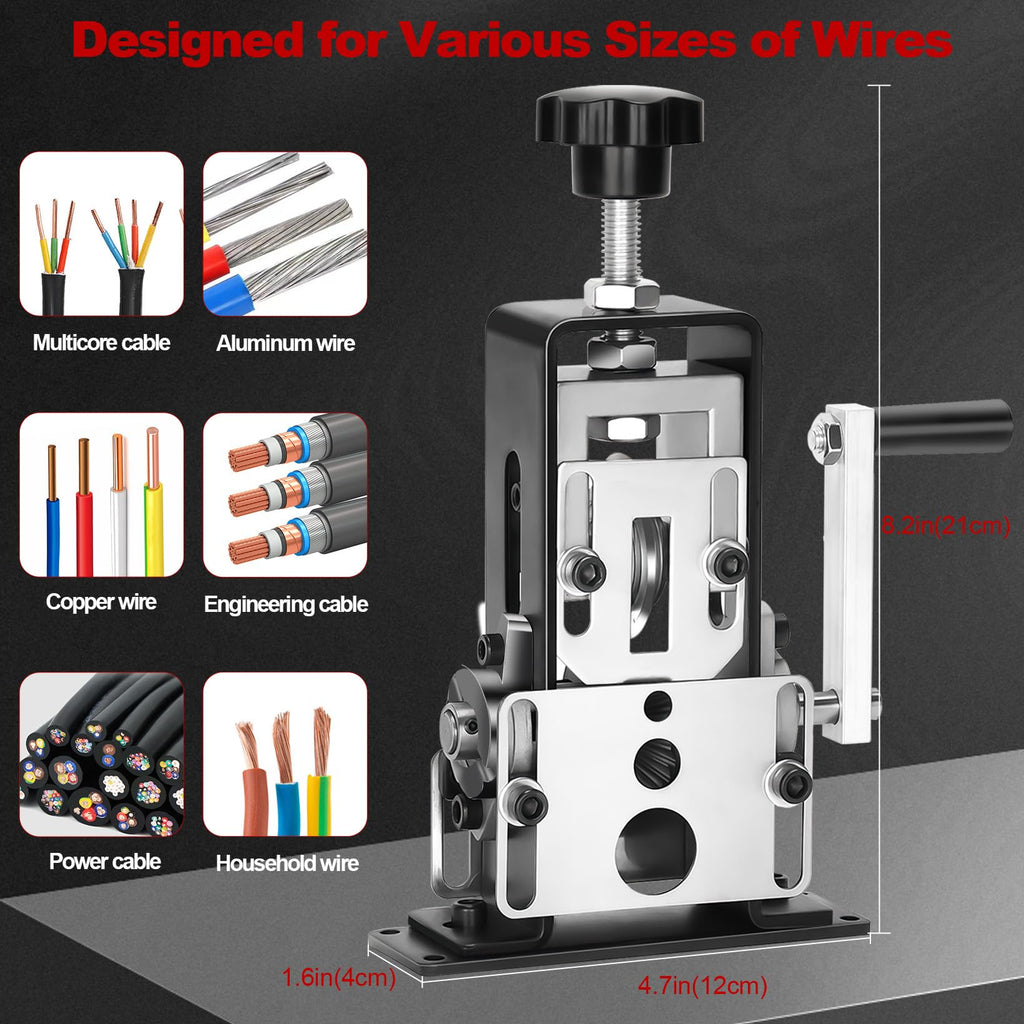 Manual Wire Stripping Machine Gauge Wire 0.06-1'', Scrapping Copper Wire Stripper with Replacement Blades, Drill Powered Hand Crank Wire Stripper Tool for Scrap Copper Recycling