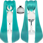 JoneTing 120CM/47inches Green Wigs【+Hair Cap】 Long Greenish Wig with 2 Ponytails for Women Long Straight Green Wigs with Bangs for Cosplay Wig Synthetic Hair for Halloween Christmas Party