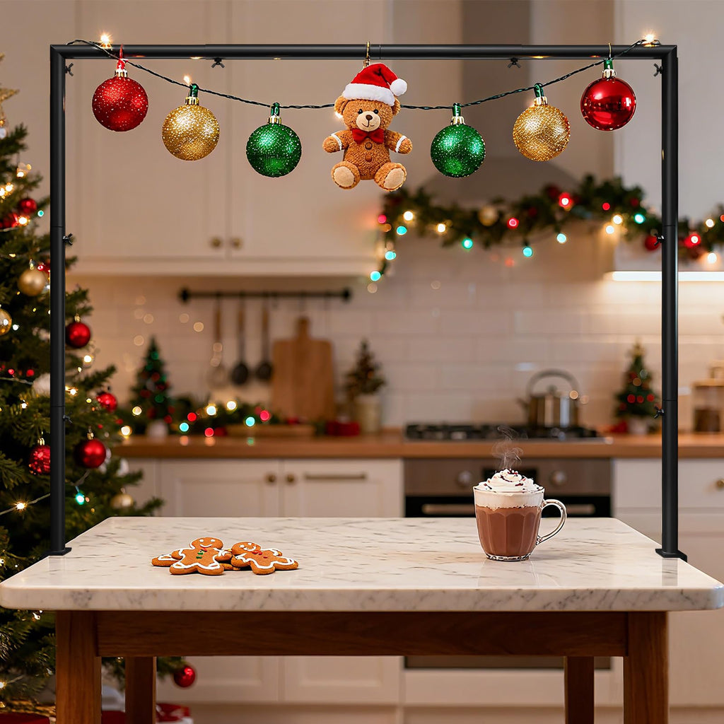 Over The Table Rod Stand with Clamps, Adjustable 32"-102'' Length 14"-56" Height Metal Black Table Arch Hanging for Wedding Birthday Party Halloween Christmas Anniversary