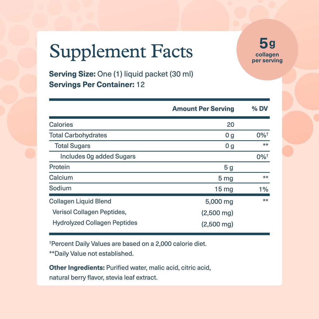 Youtheory Collagen Liquid - 5,000 mg Hydrolyzed Collagen Peptides - Supports Hair, Nail, Joint & Bone Health* - Berry Flavor - 1 oz Single Serve Packet, Pack of 12