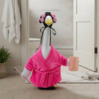 POZMTIORE Lady Porch Goose Outfit Set for 23'' Cement Plastic Lawn Goose Statue Bathrobe, Hair Rollers, Toothbrush & Cup for Garden Yard Decor (Rose Red)