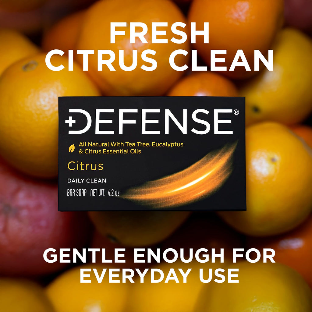Defense Soap Citrus Bar – All Natural Tea Tree, Eucalyptus & Citrus Essential Oils – Post Workout Hygiene for Athletes, Sports & Active Lifestyles – Washes Away Sweat & Body Odor – 4.2 oz (Pack of 5)