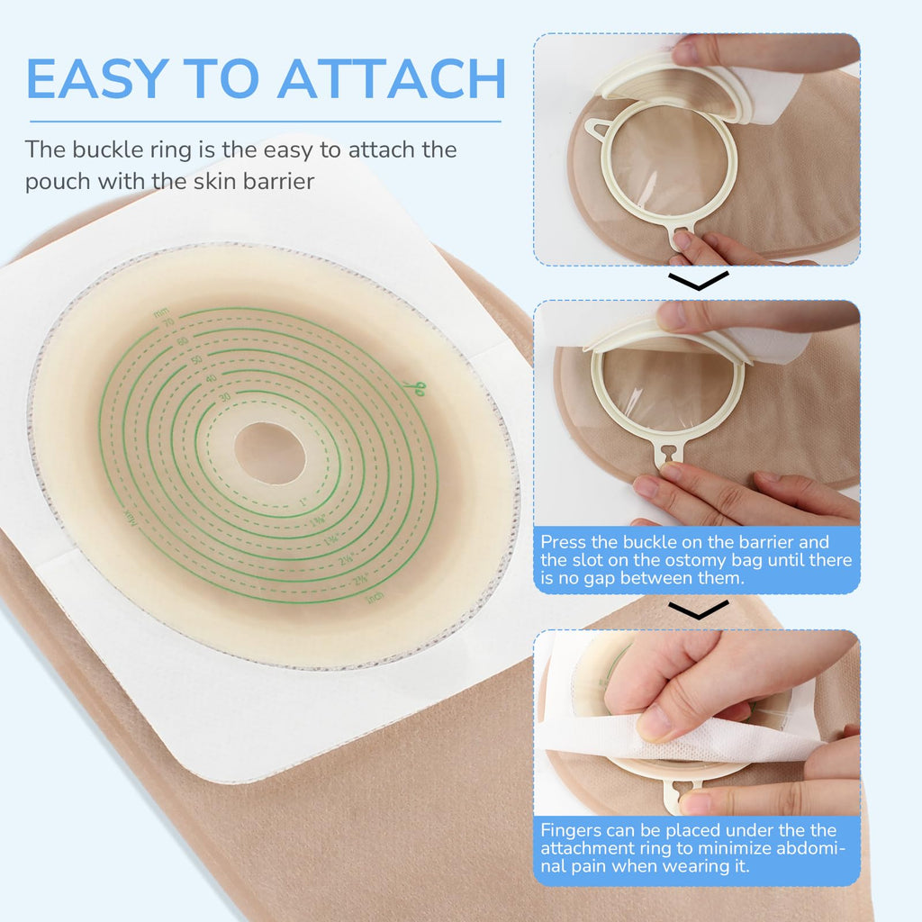 Heagimed 22pcs Ostomy Supplies Colostomy Bags, 2-Piece Colostomy Bags, Two-Piece Drainable Pouches with Closure for Ileostomy Stoma Care, Cut-to-Fit, 70mm Max (16 x Ostomy Bags+ 6 x Skin Barrier）