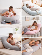 Momcozy Pregnancy Pillows for Sleeping, U Shaped Full Body Pillow for Pregnancy Women with Removable Jersey Cotton Cover, 57 Inch Maternity Pillow, Grey