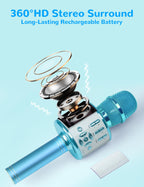 Amazmic Kids Karaoke Microphone Machine Toys for Girls Bluetooth Microphone with LED Light, Christmas Birthday Gift for Girls Boys 3-12+ Years Old (Blue)