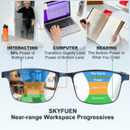 SKYFUEN Unbreakable Progressive Reading Glasses Men Multifocus Metal Full Frame, Blue Light Blocking/UV400 Protection Computer Readers with Durable Flexible Spring Hinges(Gunmetal+Navy Blue, +1.50)