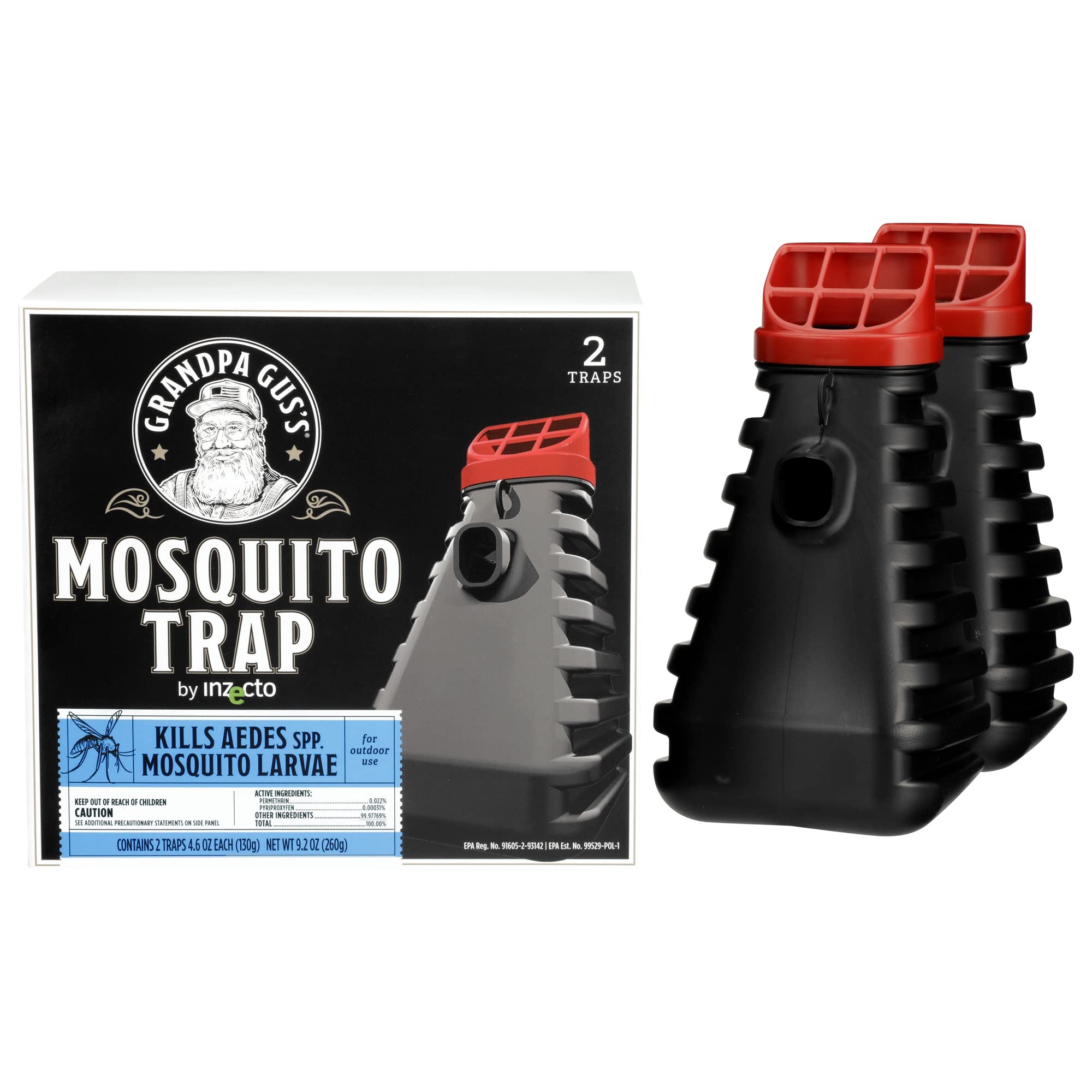 Grandpa Gus's Mosquito Trap and Outdoor Bug Killer - Water-Activated Larvae Control for Backyard, Patio, and Garden - Up to 35 Days & 1,500 Sq Ft of Protection Per Trap, 2 Pack