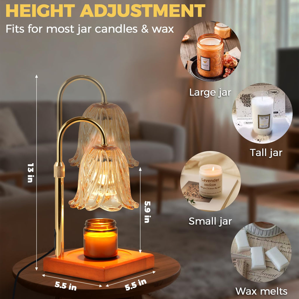 GODONLIF Flower Candle Warmer Lamp with Timer, Gold Electric Candle Lamp