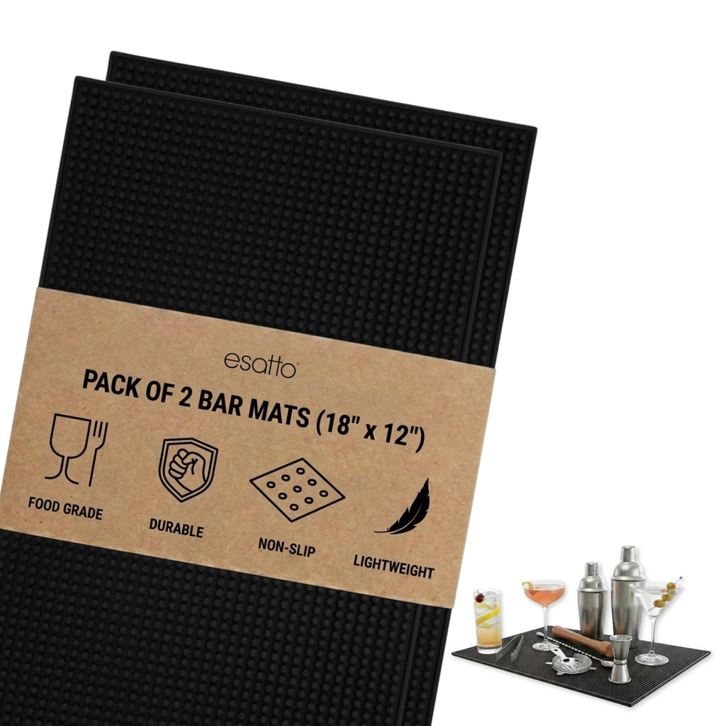 Professional Service Mat 18” x 12” - Bar Mats for Countertop, Non-Slip Rubber Bar Mat - Easy to Clean, Quick Dry Spill-Free, Odor-Free - Heavy Duty PVC Rubberized Mat for Home Bartending (2)