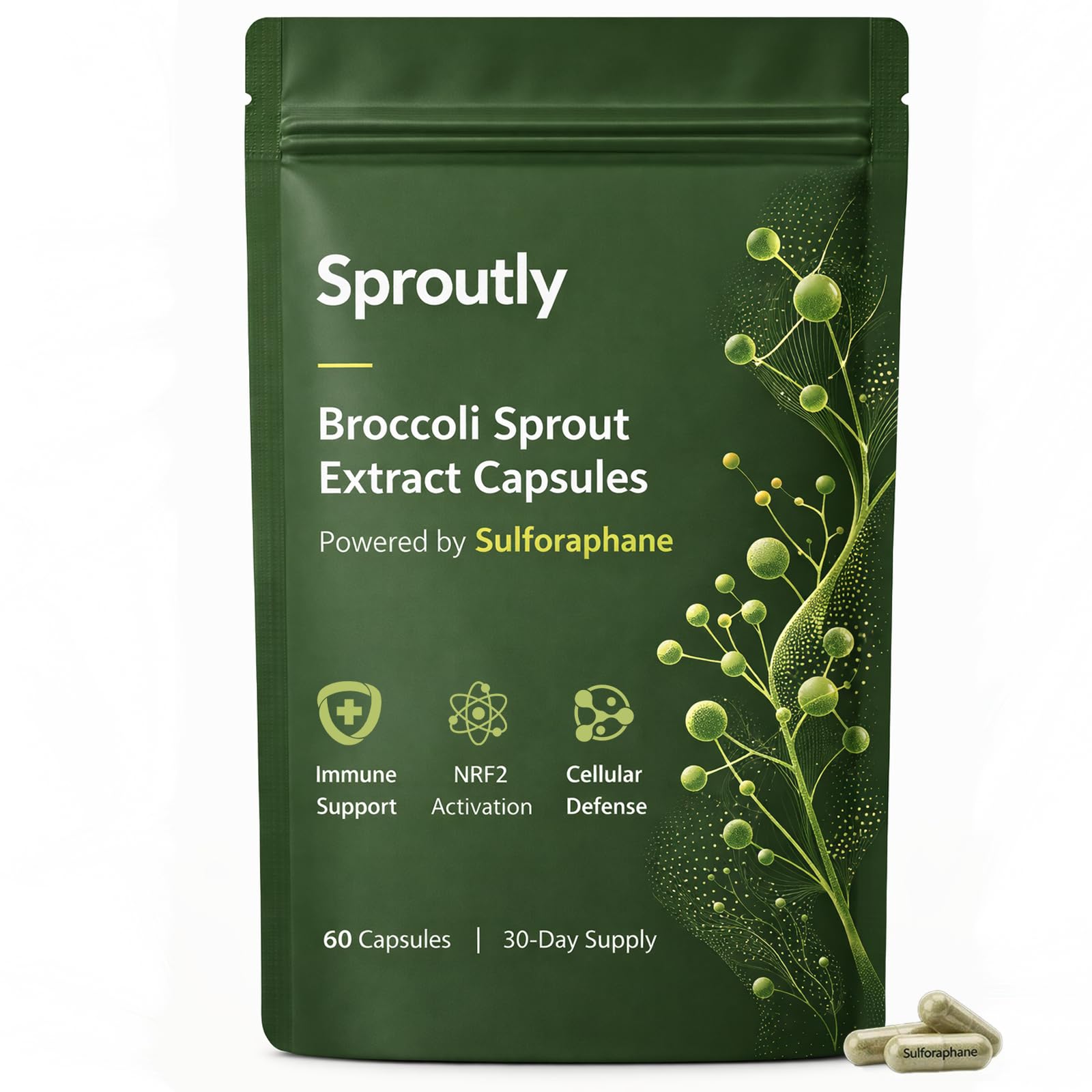Keravive Hair Sproutly Broccoli Sprout Extract Capsules | with Glucoraphanin & Myrosinase, Sulforaphane Precursor Support with Mustard Seed Extract & Vitamin C | Vegan Non-GMO | 60 Capsules